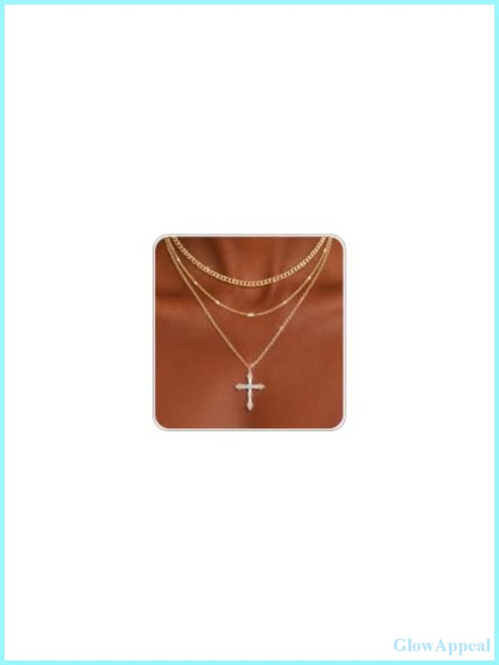 Layered Gold Plated Necklace Set for Women with Cross Pendant